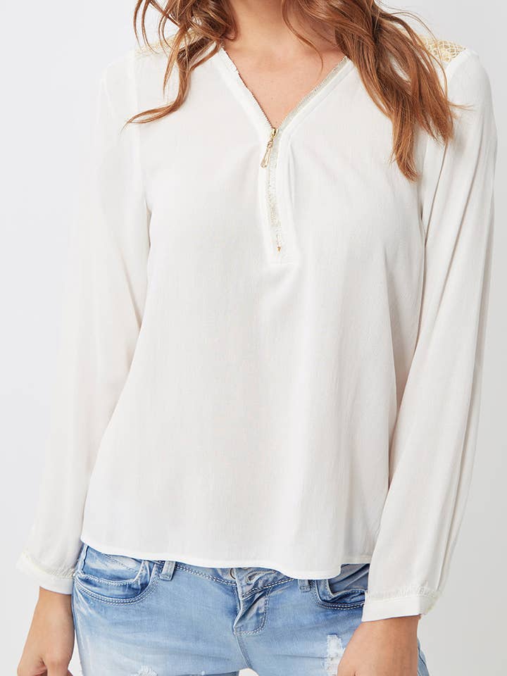 Fluid blouse with glitter detail - H15155 for wholesale by BanBat