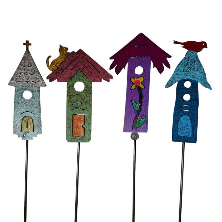 Whimsies - Venta al por mayor Postes de jardín/césped - Estaca de planta para pajarera Estaca de jardín para gato Iglesia flor metal4