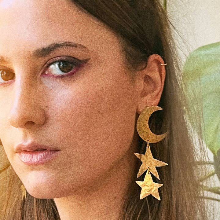 Laura Mar Jewelry - Wholesale Dangle Earrings - long moon & star dangle earrings - star drop earrings5