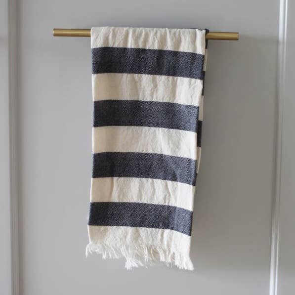 Wide Stripe Single Tea Towel Dark Blue for wholesale by Raine & Humble