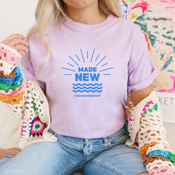 Faith & Life Christian Brands - Wholesale Screen Printed T-Shirt - Women's - Made New Baptism Christian Graphic T-Shirt1