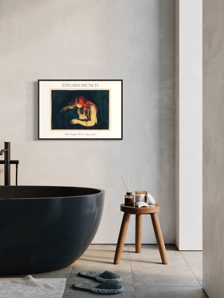 Edvard Munch, "The Vampire II“ kunsttryk. A4, A3, A2 væg kunst. Vintage væg kunsttryk. Mors Dag gave. Linje kunst. Mørk Academia for engroshandel hos Gabrielle Dalsan
