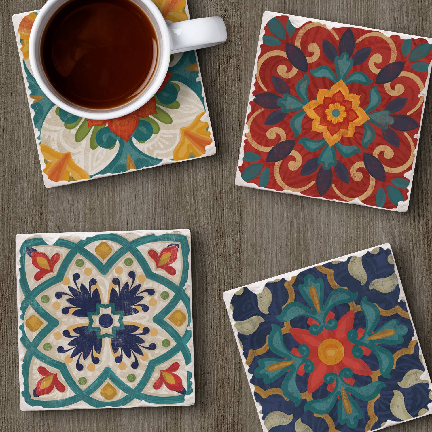 CounterArt/Highland Home/Thirstystone - Wholesale Coasters - Spanish Villa Assorted Image Tumbled Tile Coaster 4 Pack3