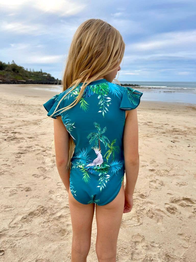 Tribe Tropical - Wholesale One Piece Swimsuit - Kids - Girls Frill Sleeve Swimsuit - Hamilton Island1