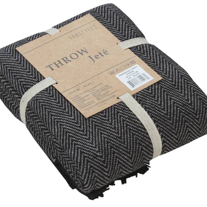 Fabstyles - Wholesale Throw Blanket - Fabstyles Herringbone Stripe Cotton Throw Blanket Fringes