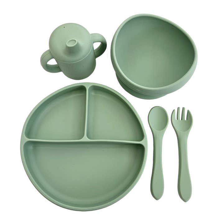 Summerville organic - Wholesale Feeding Set - Baby - 5 pcs Kids Feeding Set Silicone Cameo Green