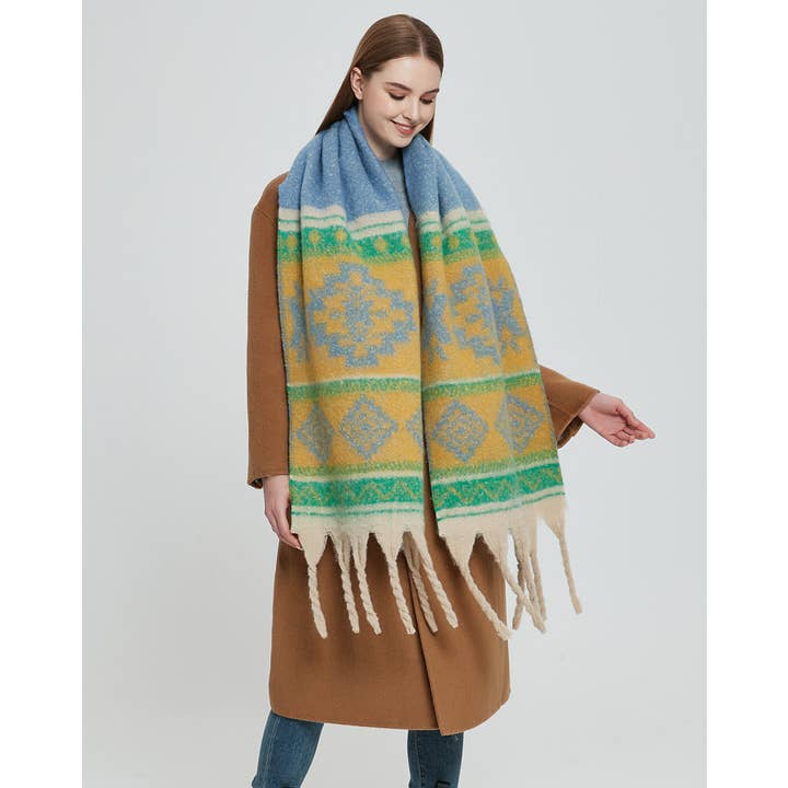 Adorro - Wholesale Scarf - Women's - Soft Chunky Western Fleece Scarf With Tassel (8 colors)