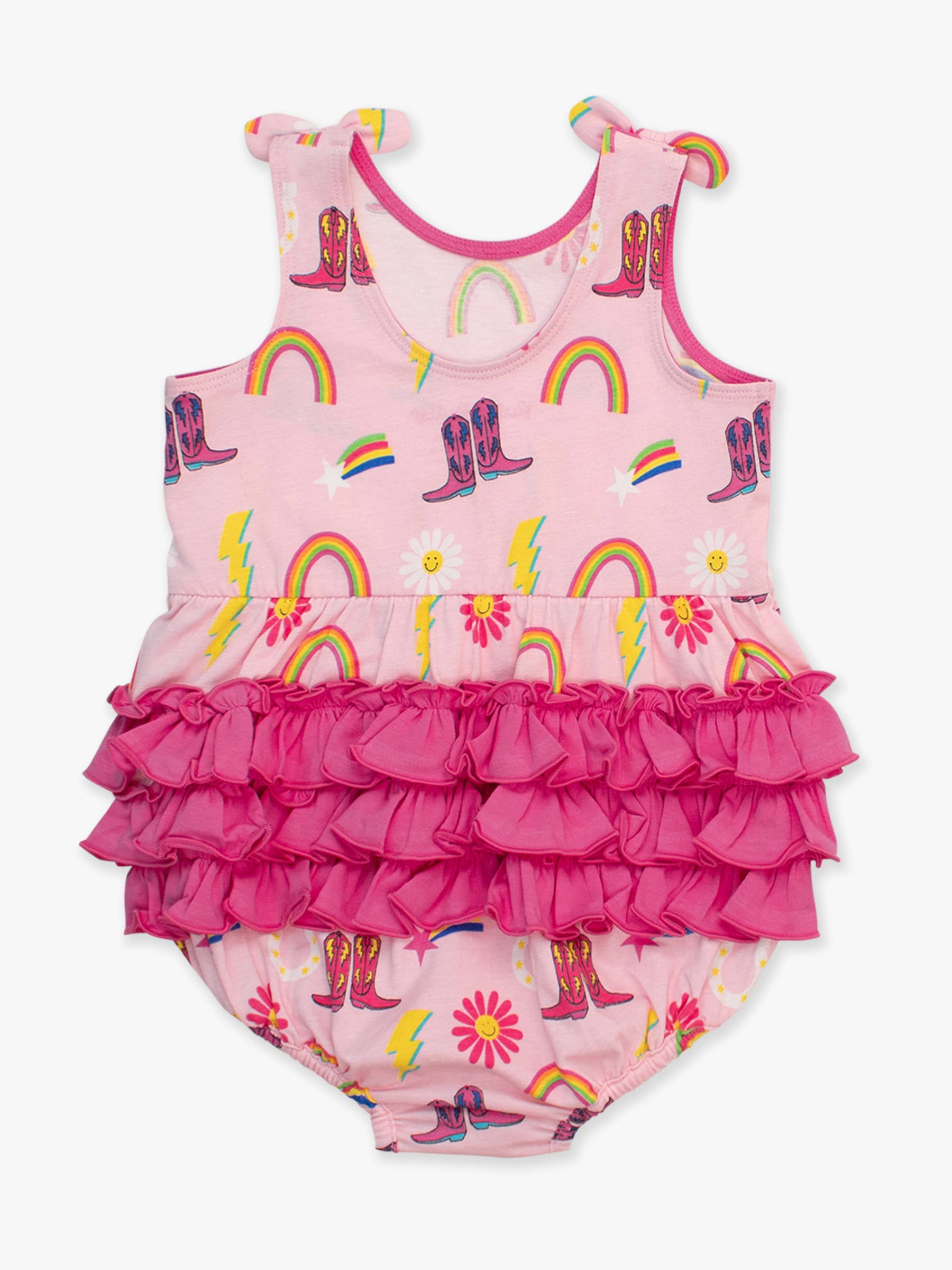 Pink Baby Girls Cowgirl Cutie Knit Tie Shoulder Bubble Romper for wholesale on Faire2