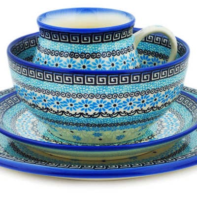 4-Piece Place Setting Baby Blues Theme UNIKAT for wholesale by Polmedia Polish Pottery