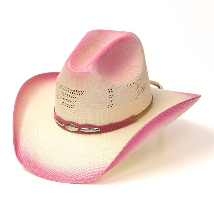Sombrero de Paja de Ganadero Occidental con Ribete Rosa y Concho Plateado para venta al por mayor de Western Express