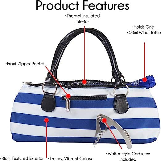 Cork Pops Inc - Vente Sacs pour bouteilles de vin - Pochette à vin, Sassy, isotherme, bouteille individuelle3