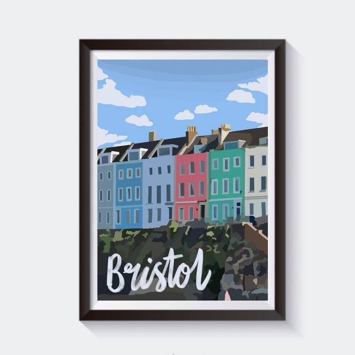 Impresión artística de viaje de Bristol, Inglaterra, disponible en 6 tamaños para venta al por mayor de 2 Sisters