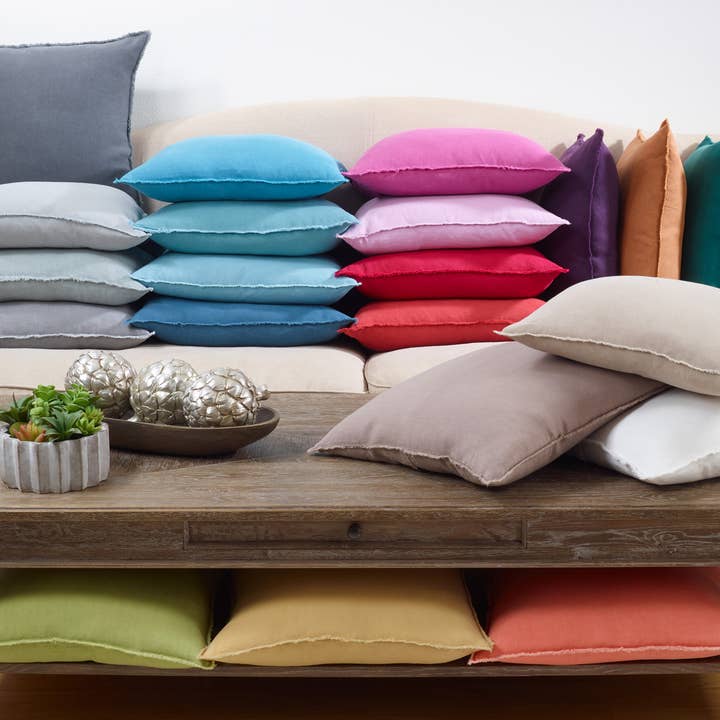 Fringed Linen Pillow – Down Filled for wholesale by Saro Lifestyle