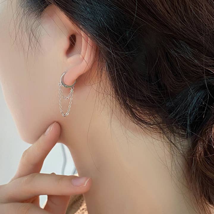 Créoles à pampilles et chaîne en argent sterling pour la vente par happyzzzsu