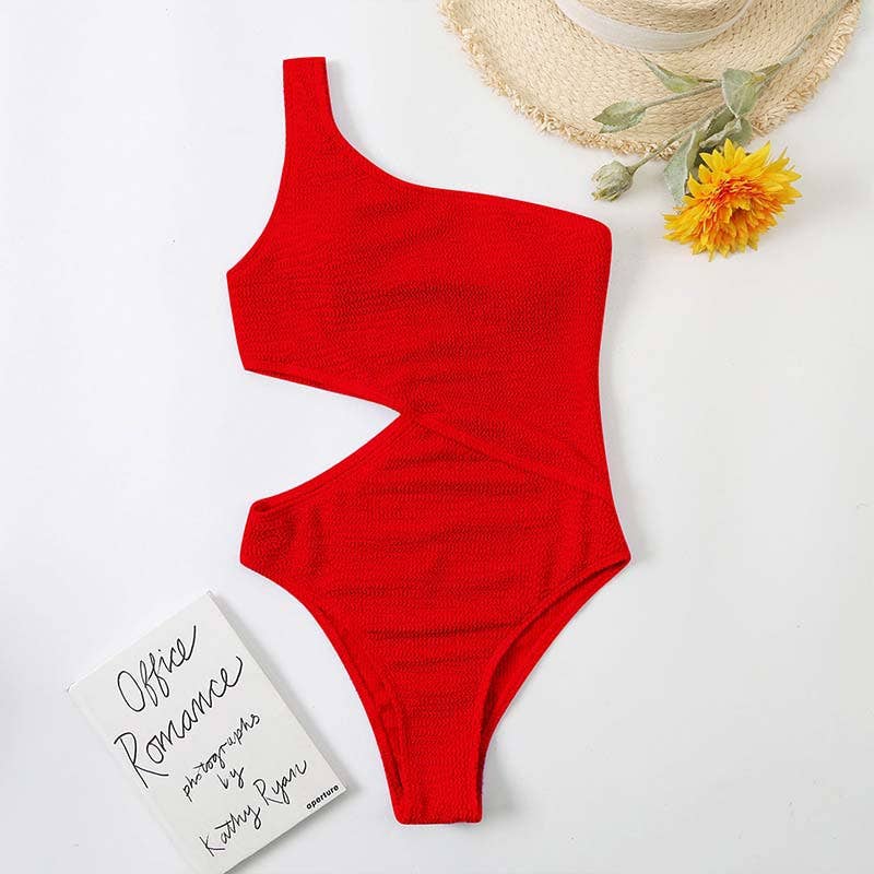 Sweetkama – wholesale One-piece swimsuit – Women’s – Wrinkle One Shoulder Waist Cut One Piece Swimwear Y268
