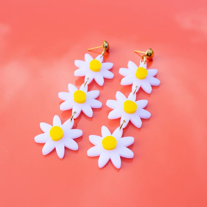 Daisy Flower Summer Spring Dangle Earrings for wholesale by Sunshine Studio