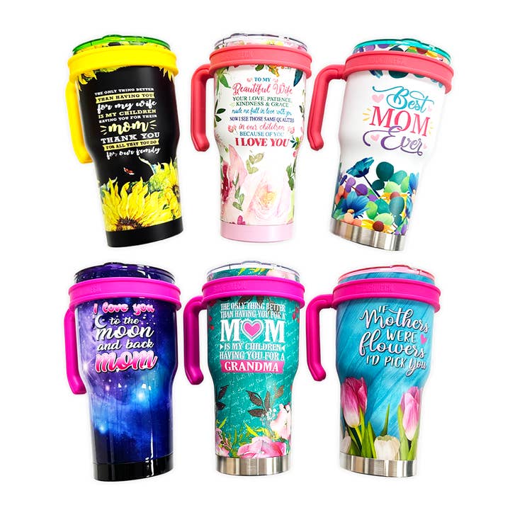 Mother's Day 30 oz Cup With Handle Assortment - 6/Pack for wholesale by Novelty Closeout