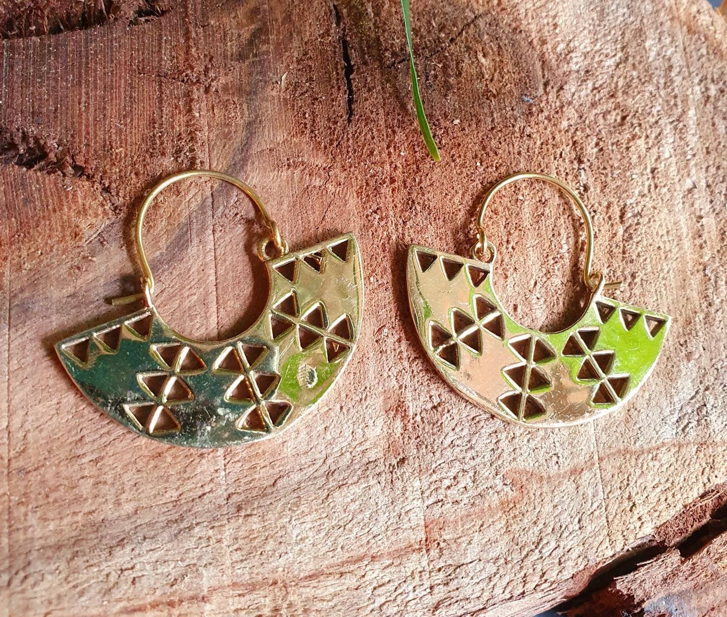 Kaali Boutique - Wholesale Hoop Earrings - Aztec Inca Style Brass Earrings; Ethnic, Geometric, rustic, yoga, hippie, gypsy, pretty, psy, boho, bohemian, festival2