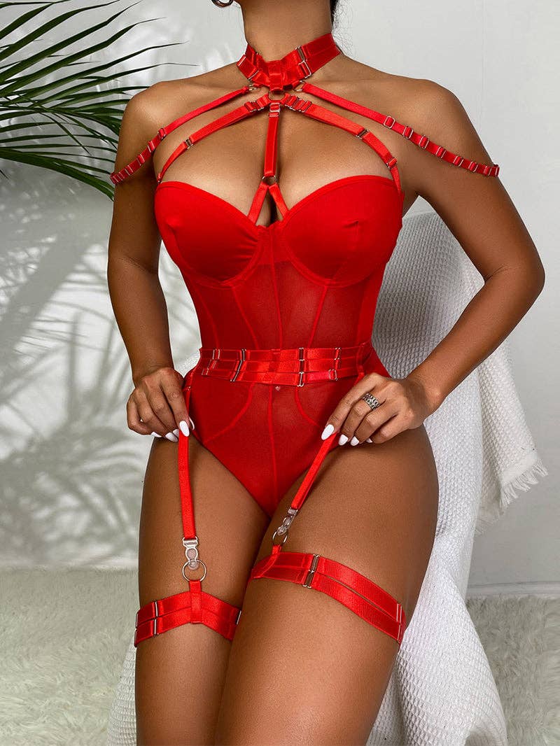 Tourtiwi - Wholesale Lingerie Bodysuit - Women's - Sexy Mesh Halter Lingerie Bodysuit27