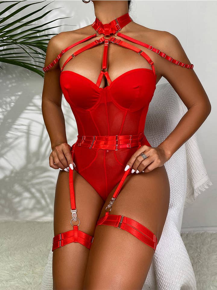 Tourtiwi - Wholesale Lingerie Bodysuit - Women's - Sexy Mesh Halter Lingerie Bodysuit27