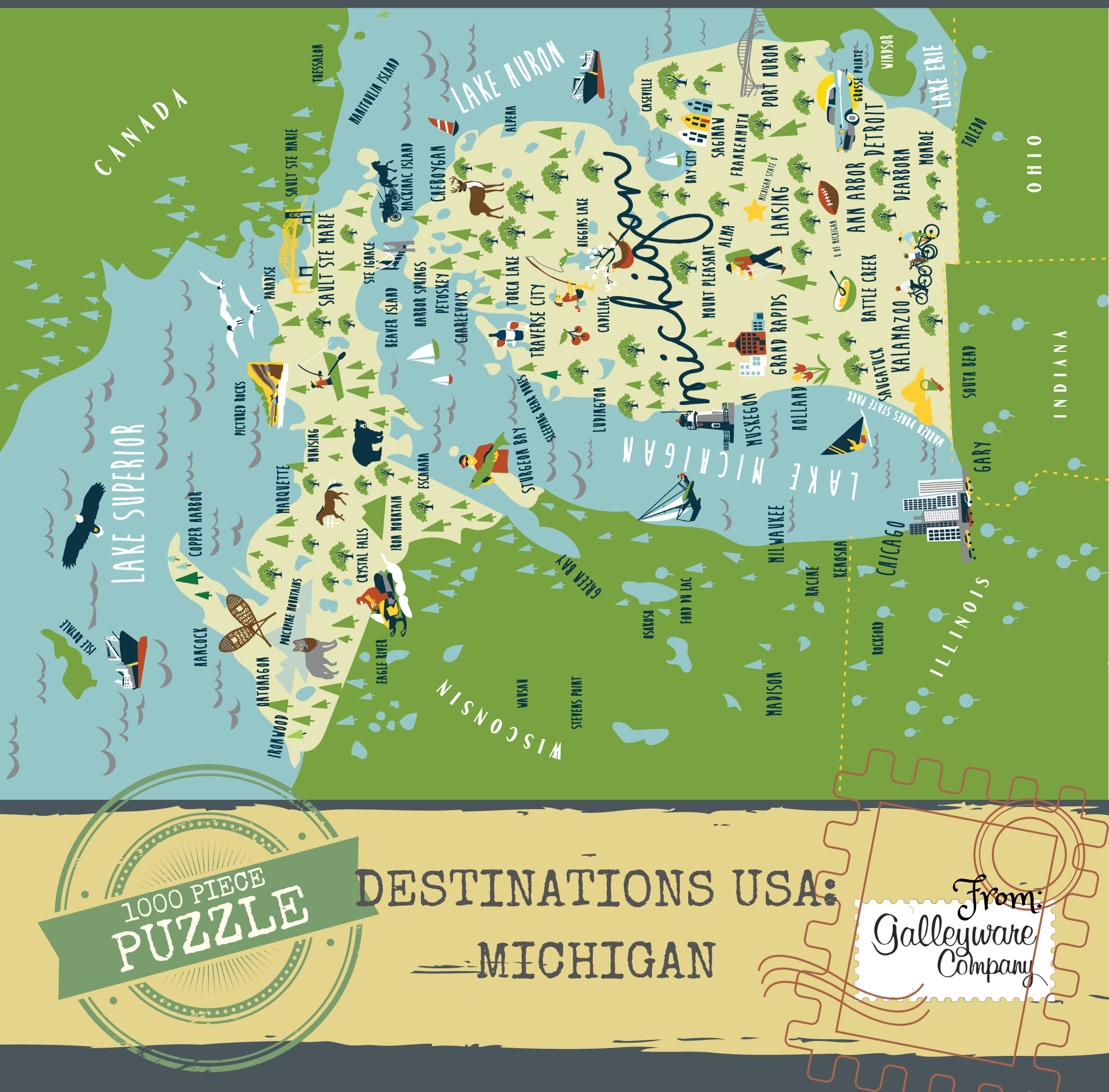 Galleyware - Wholesale Puzzle - Adult - Michigan 1000 Piece Jigsaw Puzzle Whimsical0