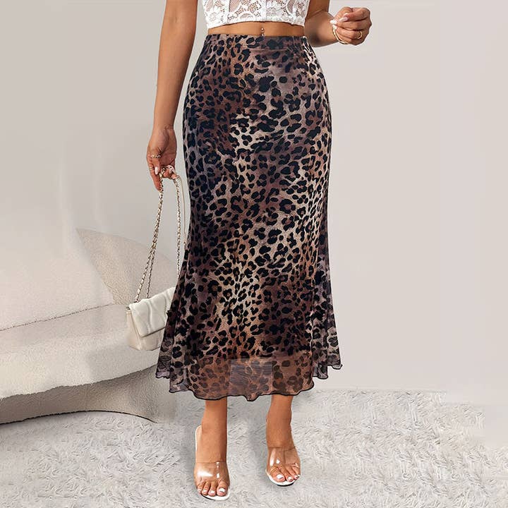 Damesmode Sexy Luipaardprint Mesh Zeemeerminstaart Rok voor wholesale door SALINA TRADING INC