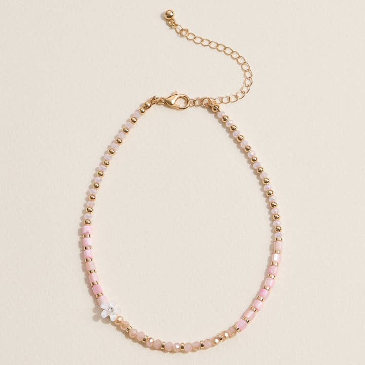 Frem - Wholesale Anklet - Floral Beaded Anklet with Gold Accents