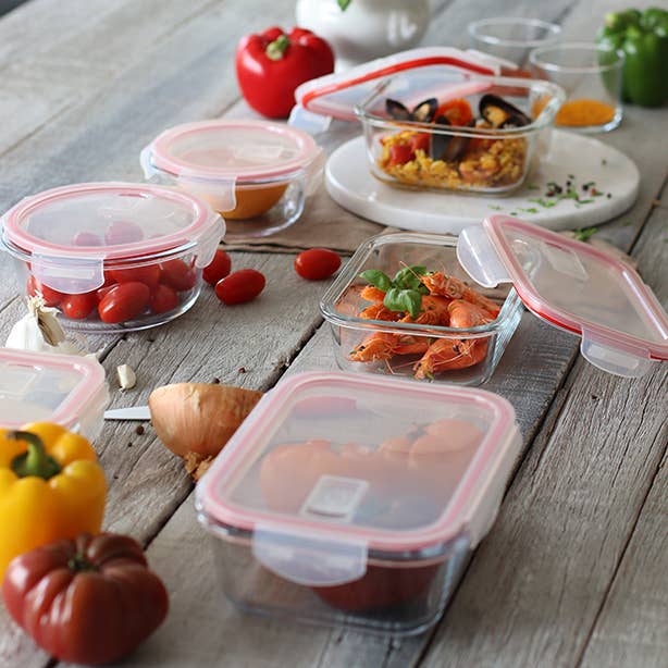 Menastyl - Wholesale Food Storage Container - Set of 6 37cl rectangular airtight glass containers2