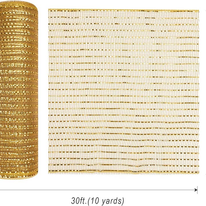 Posh Paper - Wholesale Ribbon - Gift Wrapping - Metallic Gold Poly Burlap Deco Mesh Ribbon Fabric Wrapping Ribbon, 10" x10 Yds6
