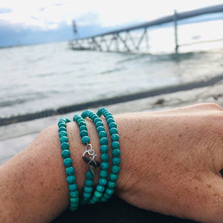 Turquoise Wrap Bracelet with Shark Tooth for wholesale by Gogh Jewelry Design