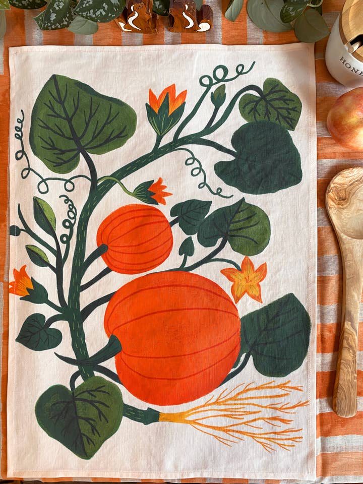 Pumpkin Garden Tea Towel for wholesale by Dream Folk Studio