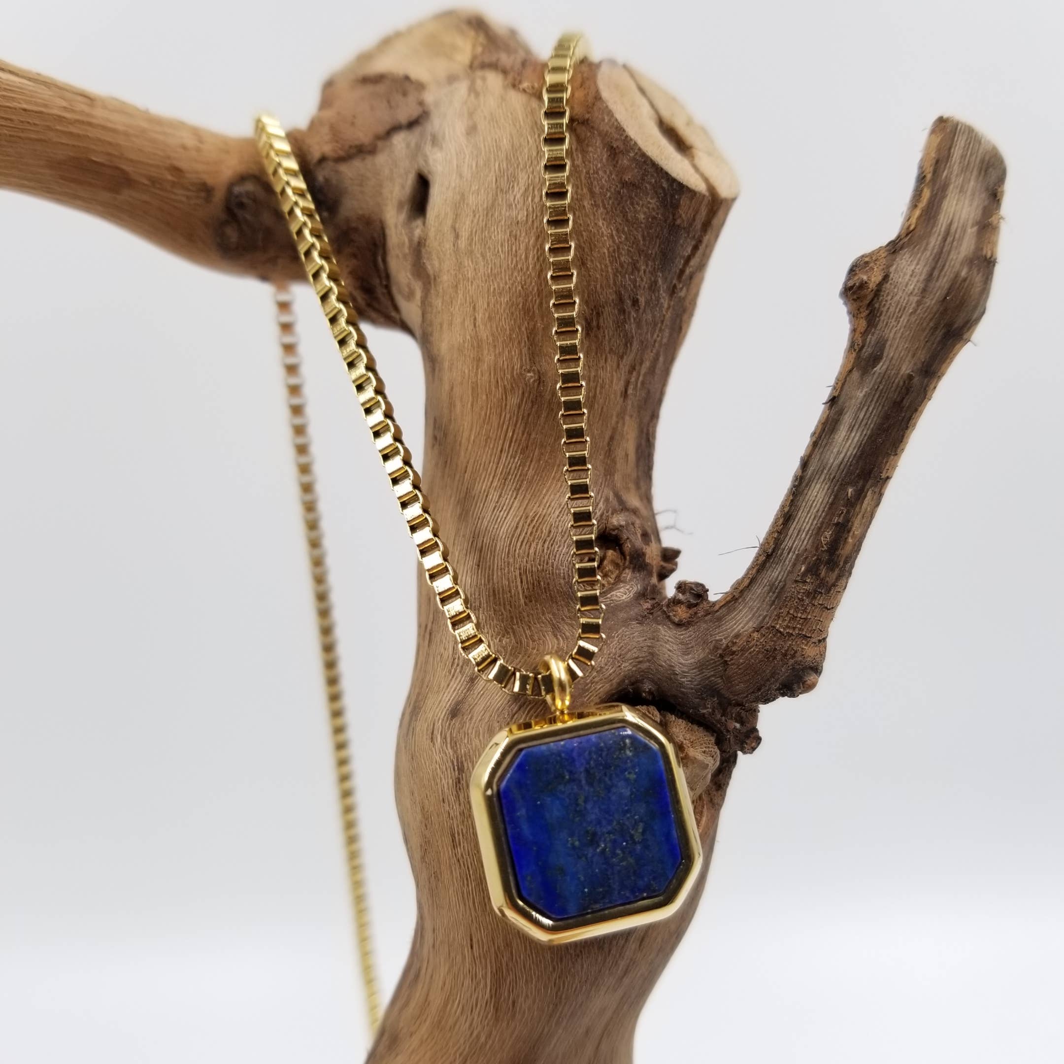 CHAKRA JEWELRY - Wholesale Pendant/Charm Necklace - Lapis Lazuli Geometric Square Pendant Necklace0