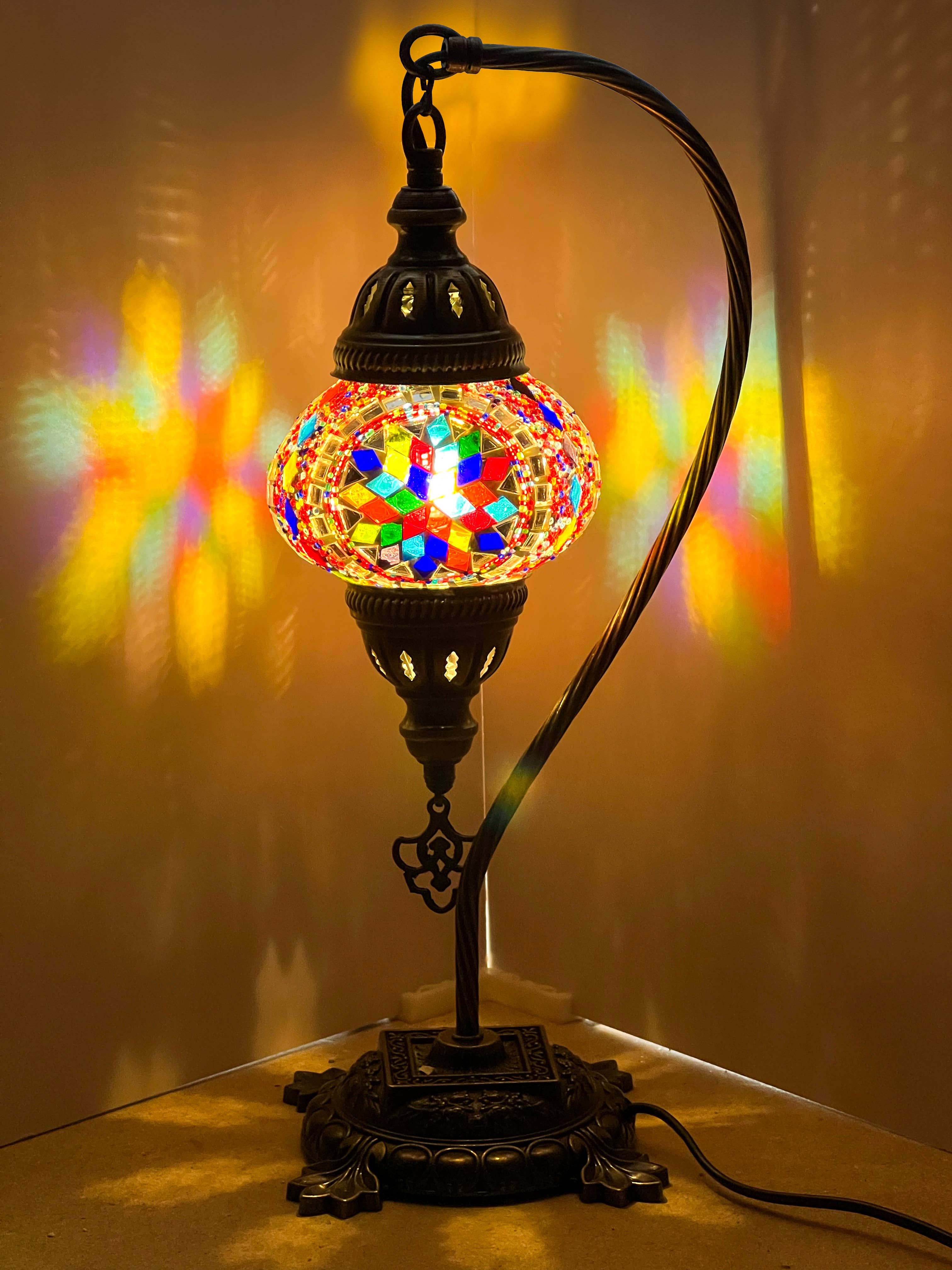 Gypsy Soul – wholesale Accent/desk lamp – Swan Neck Mosaic Turkish Lamp 6" Glass Globe 8