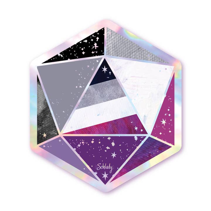 Asexual Pride D20 - Holographic Hexagon Sticker for wholesale by Schlady