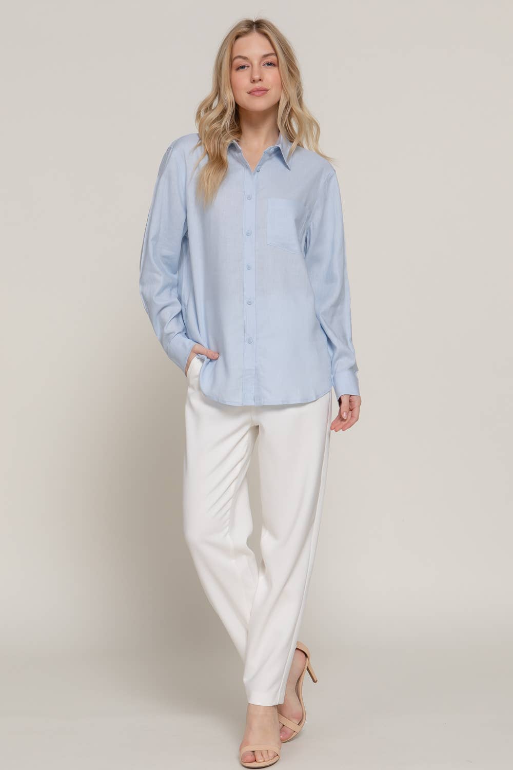 Active Basic | Active USA - Wholesale Button Down Shirt - Women's - Long Sleeve Linen Blend Shirt5