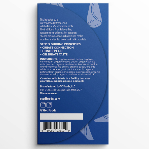 Sted Foods - Vente Barre chocolatée - Biscuit Krumkake à la mini cardamome1