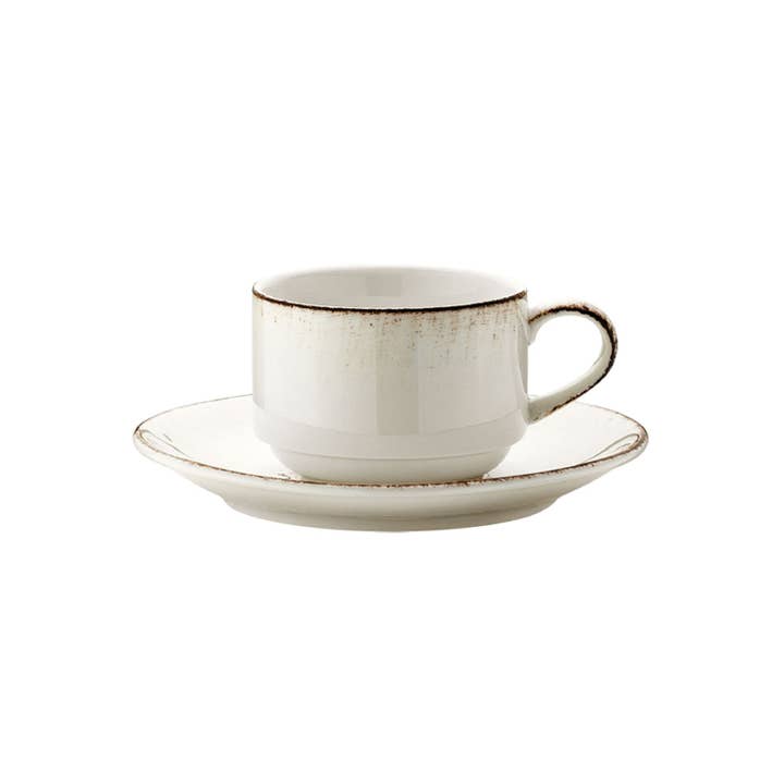 Retro Stacking Coffee Cup+Saucer Cup: 7.5 oz. Capacity; Saucer: 6" Set for 2 for wholesale by TURGLA HOME