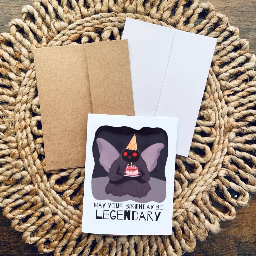 Cryptic Paper Co. - Wholesale Birthday Card - Mothman Cryptid Funny Birthday Card3