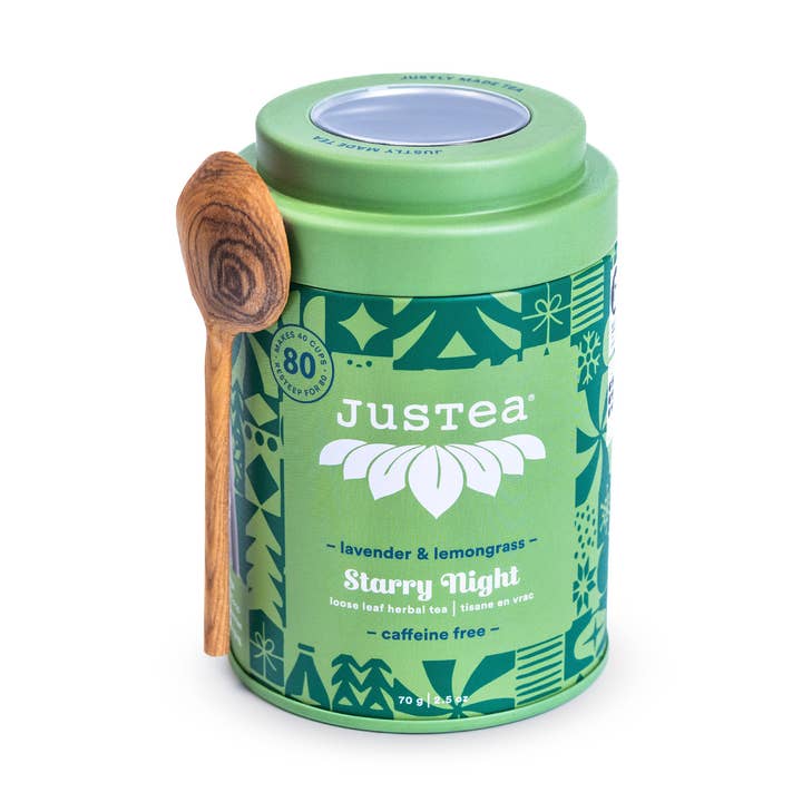 JusTea (No Import Fees to USA) - Wholesale Loose Tea - STARRY NIGHT Tin & Spoon - Organic, Fair-Trade, Herbal Tea0