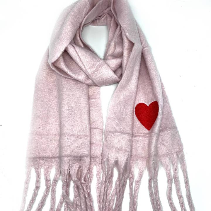 LINETA - Wholesale Scarf - Women's - HH-210 Big fringe scarf with embroidered heart 9