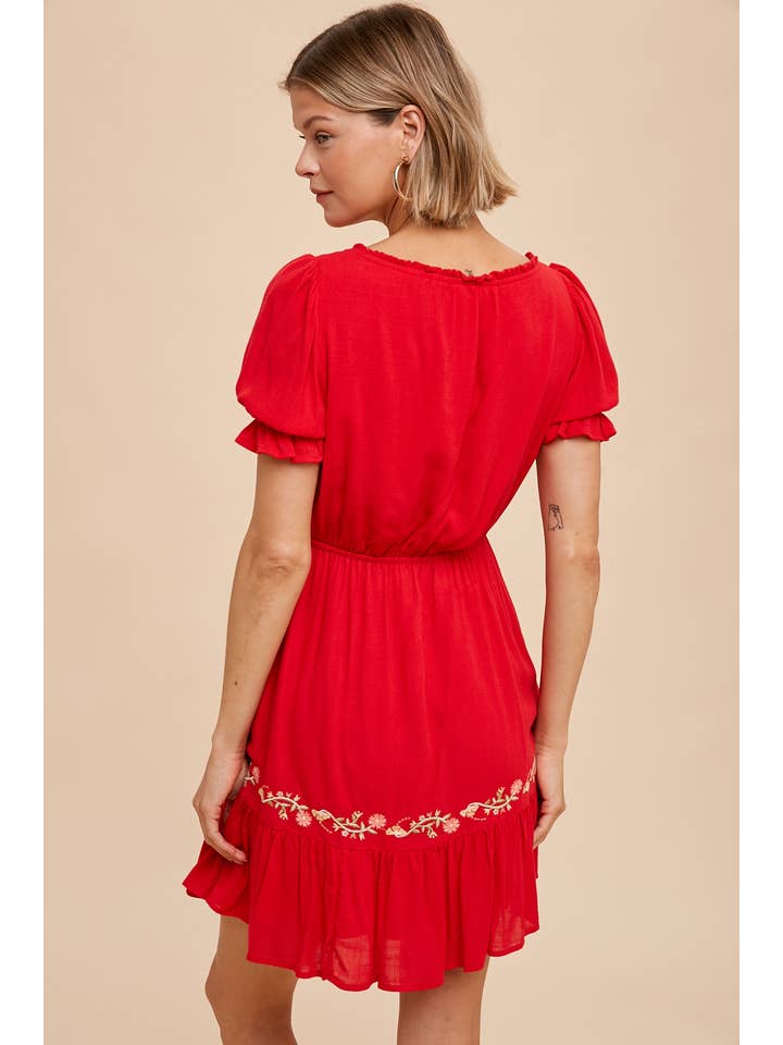 In Loom - Wholesale Dress - Women's - FLORAL EMBROIDERY PEASANT MINI DRESS