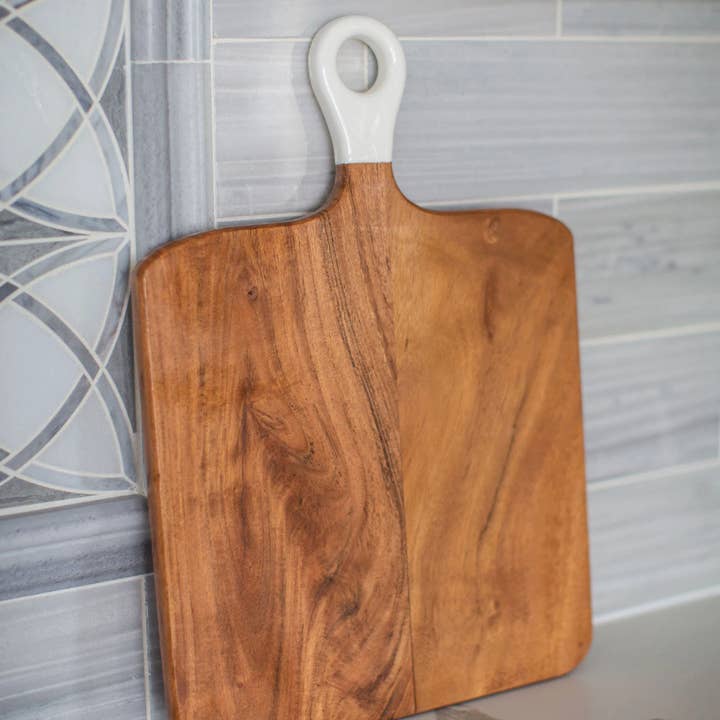 Jeanne Fitz - Wholesale Cheese Board - Wood+White Collection Acacia Wood Square Charcuterie Board M5