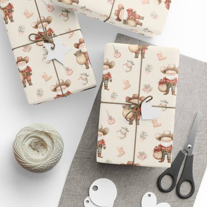 Lokipawz - Wholesale Flat Wrap - Western Santa Holiday Wrapping Paper6