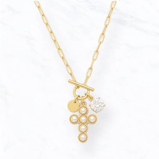 Suzie Q USA – wholesale Pendant/charm necklace – Gold Chain Necklace with Cross and Charms1