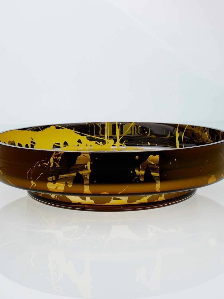 Bol MOON, ambre éclaboussé pour la vente par Angel Glass Design SIA