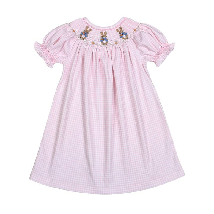 RAB-440 PETER RABBIT PINK HAND SMOCKED PIMA BISHOP DRESS for wholesale by Baby Loren