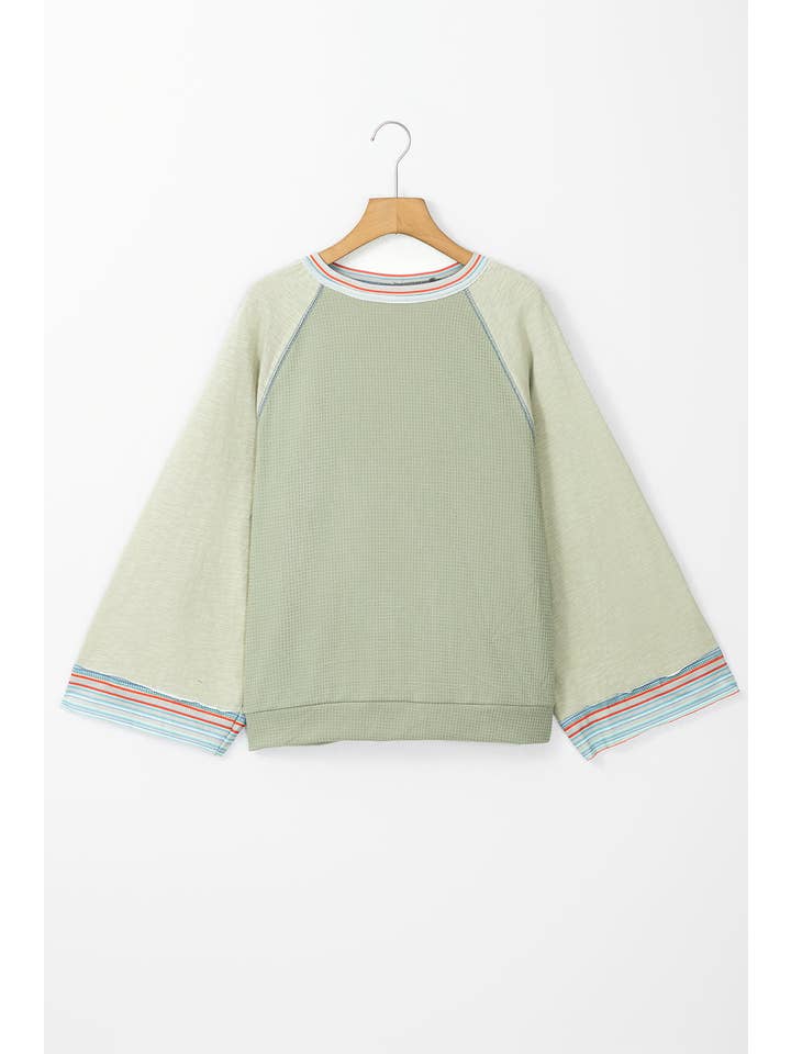 Meadow Mist Green Waffle Wide 3/4 Sleeve Top for wholesale on Faire