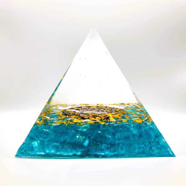 Slightly Askew Art - Wholesale Decorative Tabletop Object - Eco-Friendly Orgonite Pyramid with Mandala Pattern8