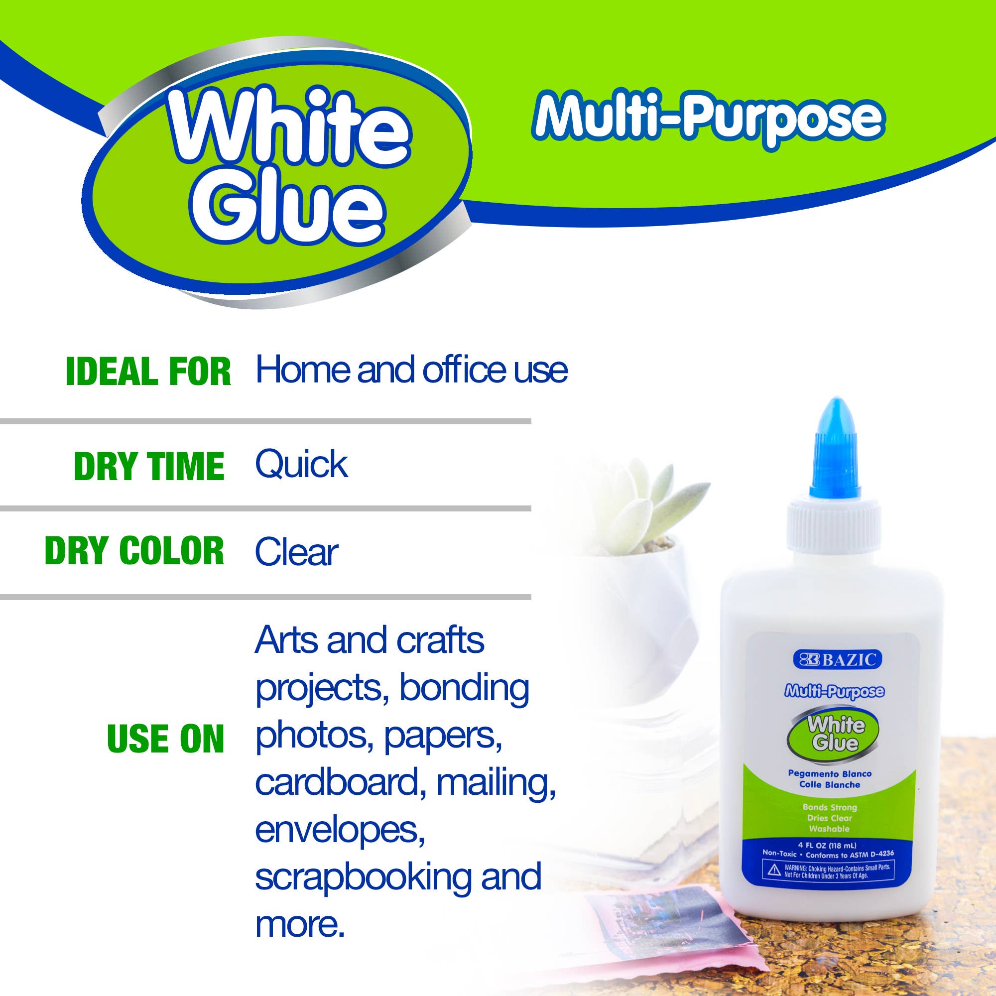 BAZIC Products - Wholesale Glue - White Glue 4 FL OZ (118 mL)3
