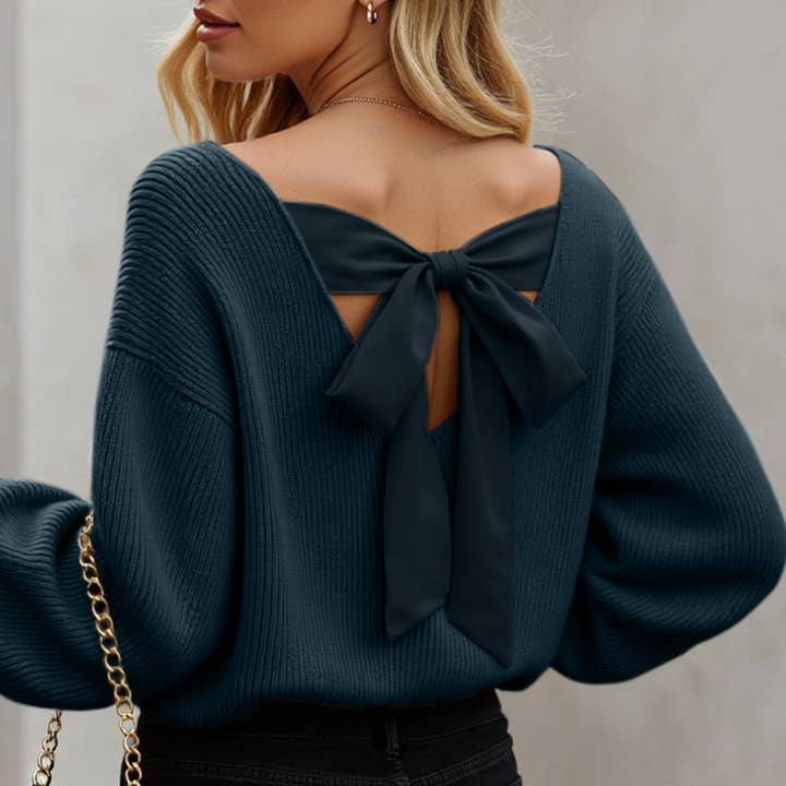 Casual loose v-neck solid color sweater_CWTBLL00846 for wholesale by Lovenne